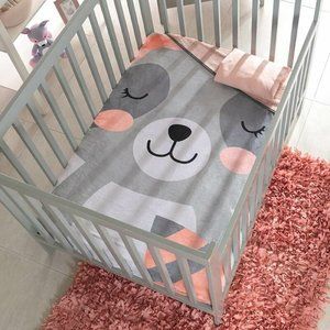 Gray w/ Pink Mapache Sherpa Baby Girl Crib Blanket